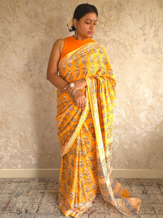 ChiefChic : Bagru Handblocked Pure Cotton Saree