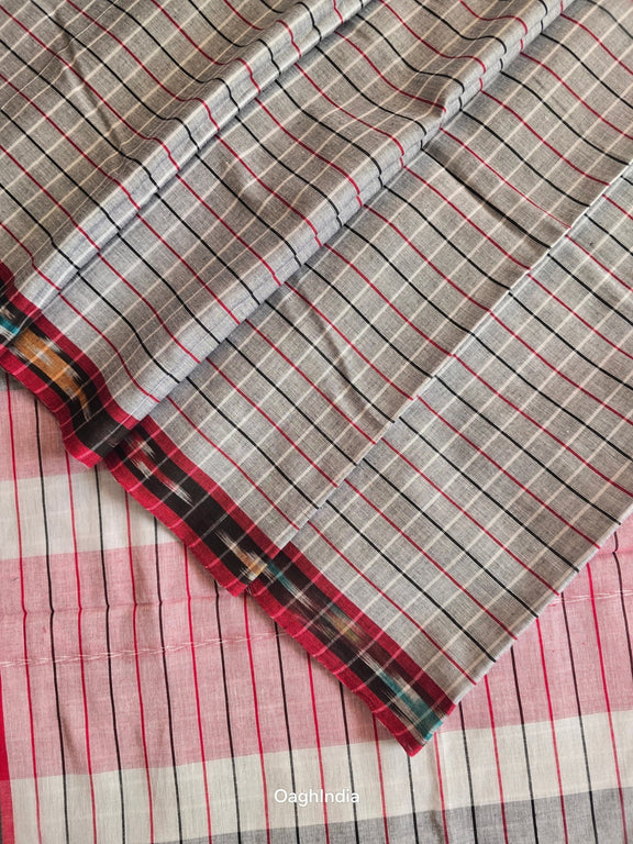Dark Grey Checks : Pure Cotton Handloom Saree - Oagh India
