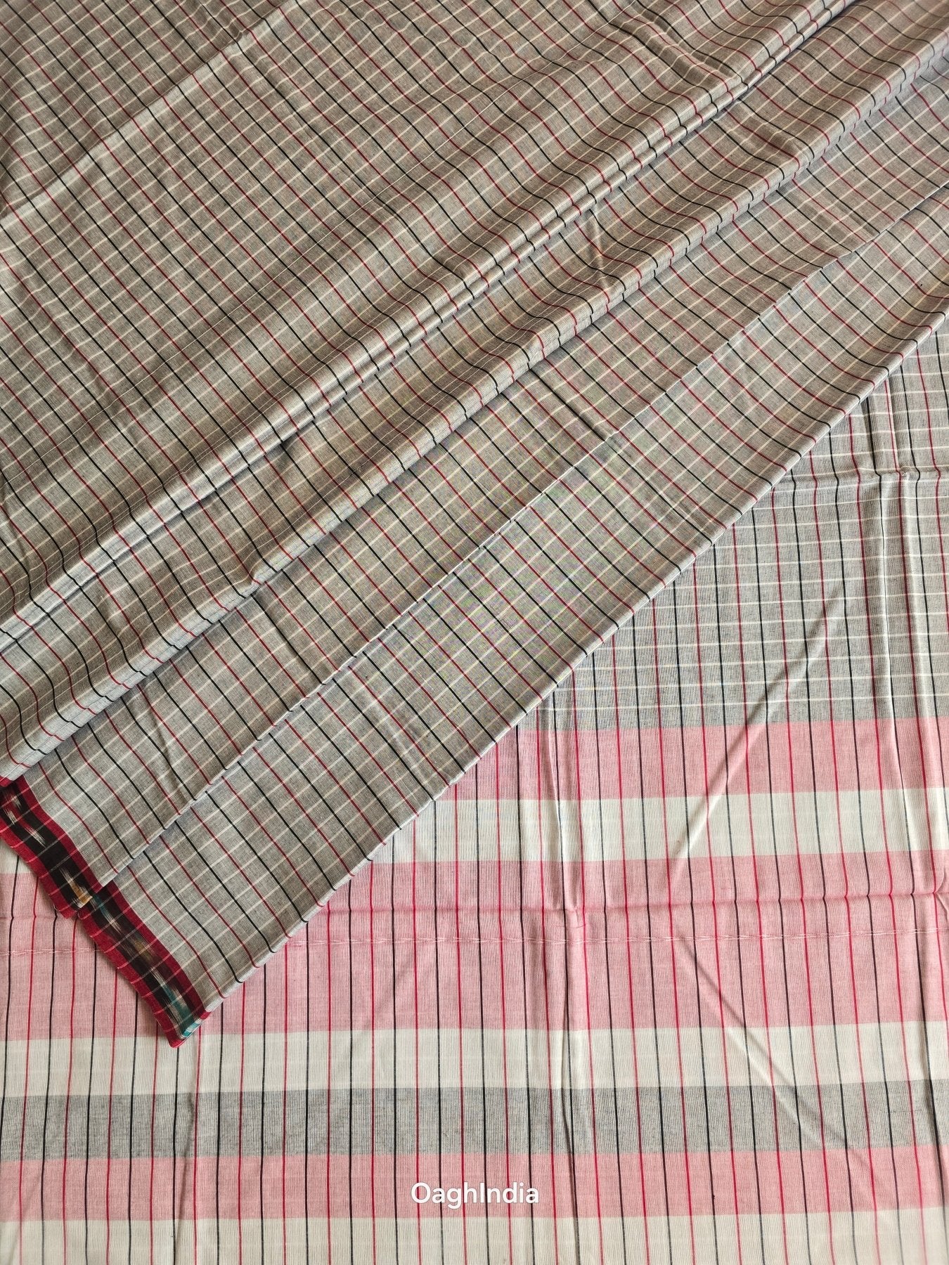 Dark Grey Checks : Pure Cotton Handloom Saree - Oagh India