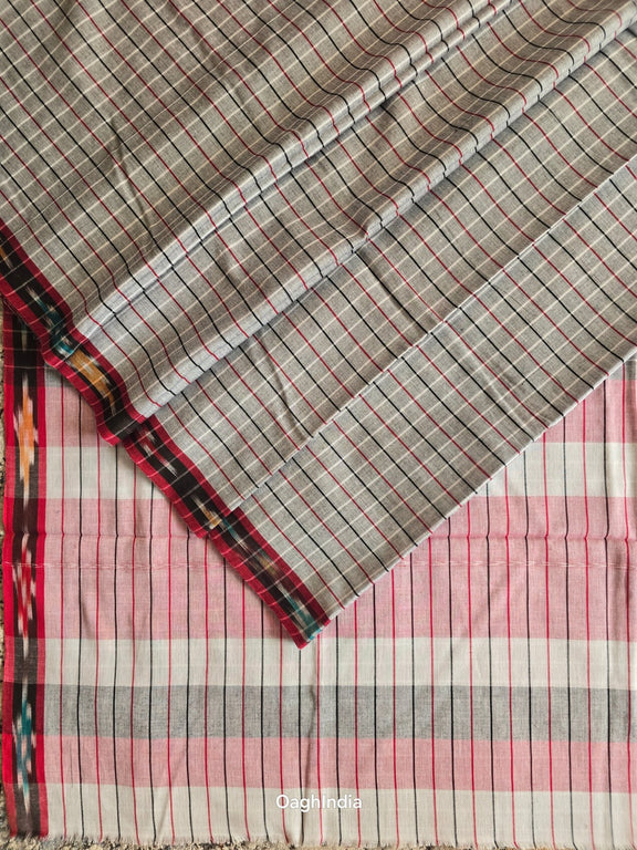 Dark Grey Checks : Pure Cotton Handloom Saree - Oagh India