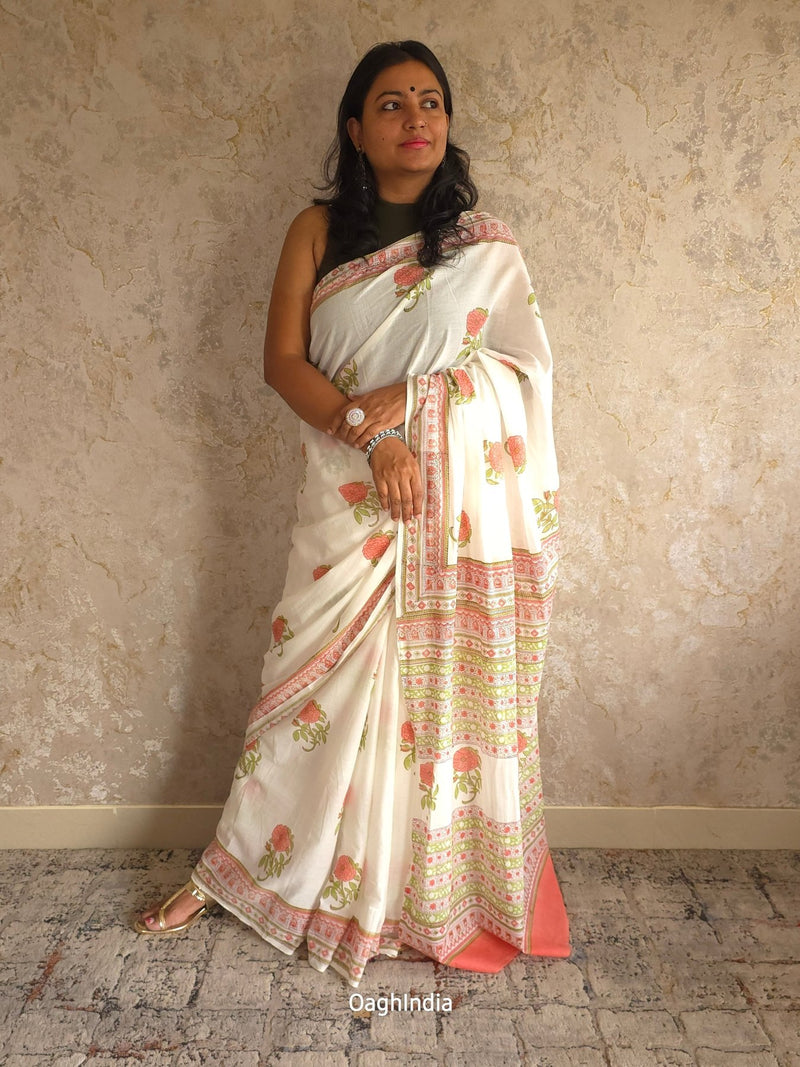 Dudet : Bagru Handblocked Pure Cotton Saree