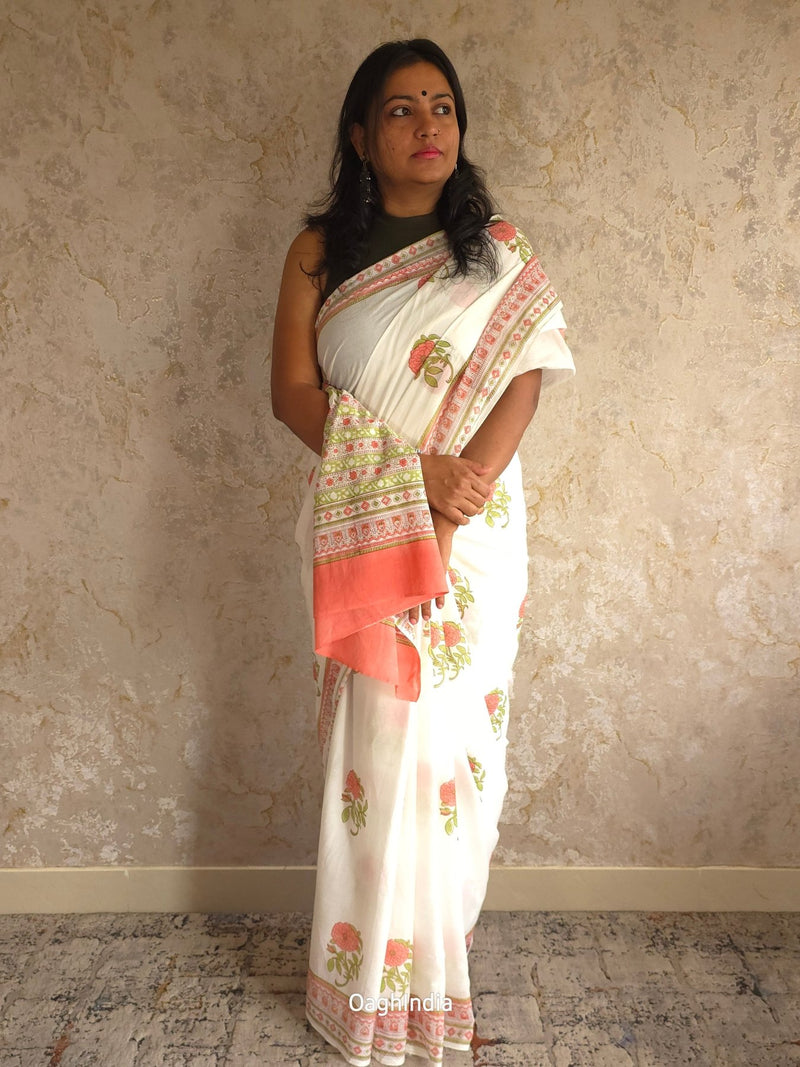 Dudet : Bagru Handblocked Pure Cotton Saree