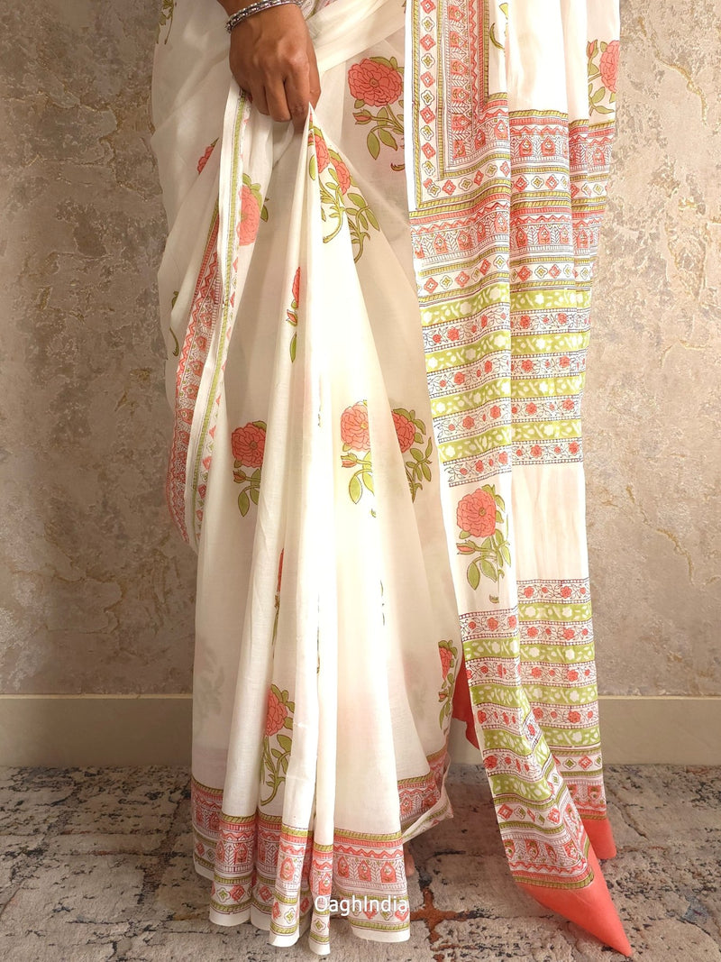 Dudet : Bagru Handblocked Pure Cotton Saree