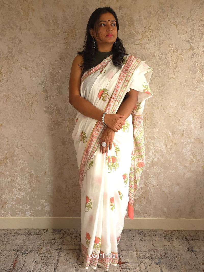 Dudet : Bagru Handblocked Pure Cotton Saree
