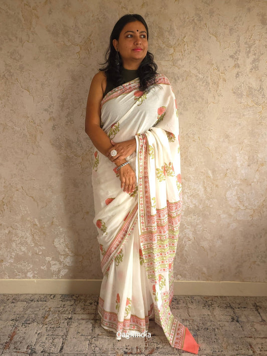 Dudet : Bagru Handblocked Pure Cotton Saree