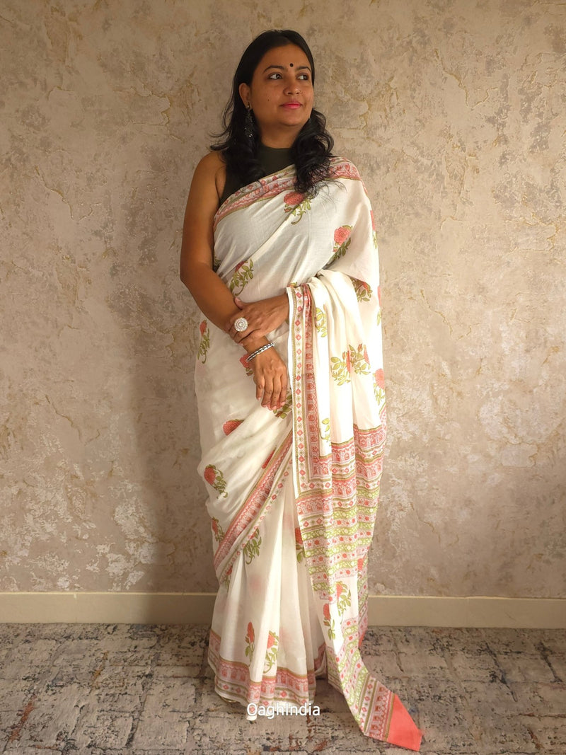 Dudet : Bagru Handblocked Pure Cotton Saree