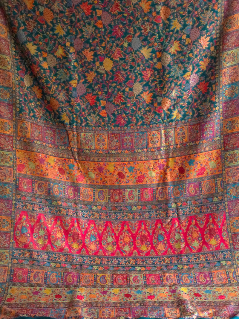 Eshal - Green (New) : Authentic Kashmiri Saree - Oagh India