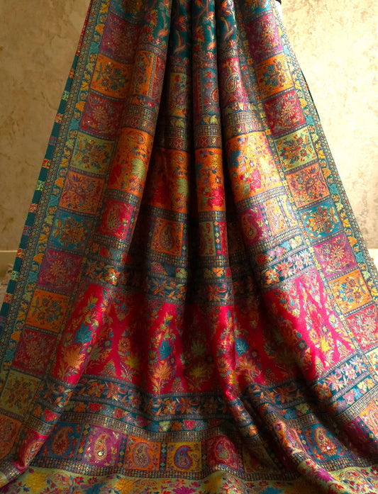Eshal - Green (New) : Authentic Kashmiri Saree - Oagh India