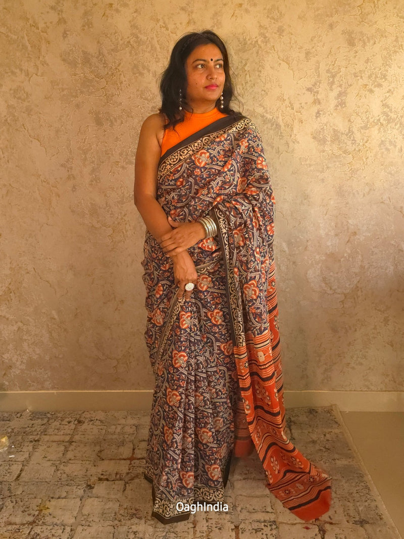 FierceFemme : Bagru Handblocked Pure Cotton Saree