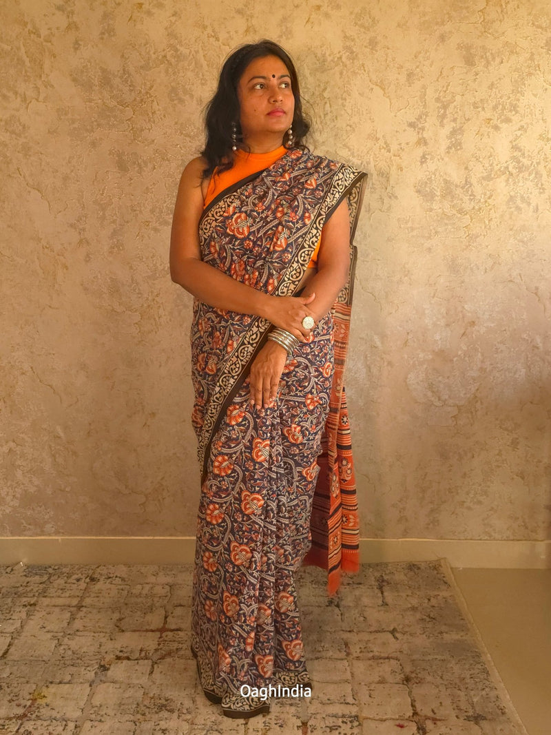 FierceFemme : Bagru Handblocked Pure Cotton Saree