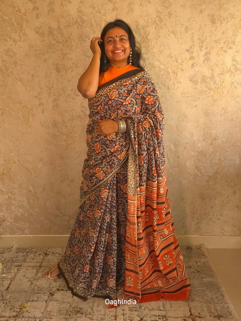 FierceFemme : Bagru Handblocked Pure Cotton Saree