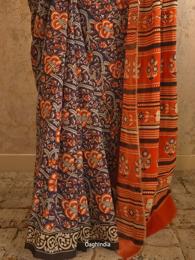 FierceFemme : Bagru Handblocked Pure Cotton Saree