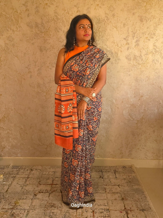 FierceFemme : Bagru Handblocked Pure Cotton Saree
