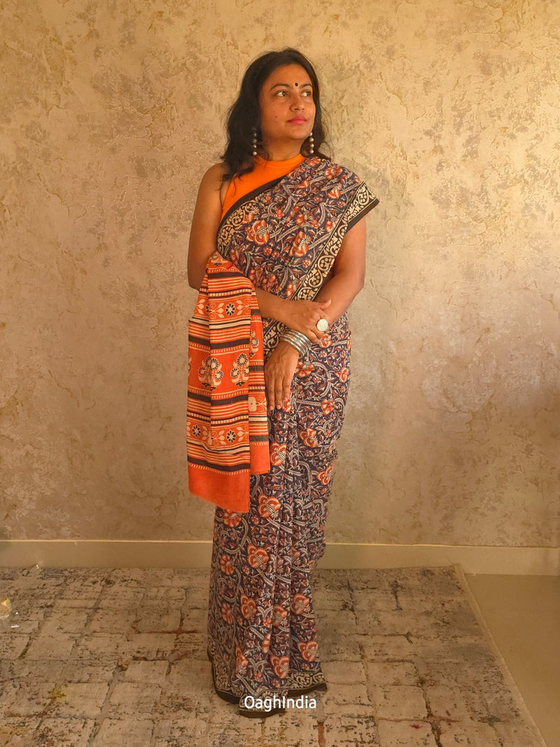 FierceFemme : Bagru Handblocked Pure Cotton Saree