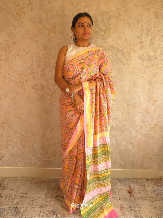 Forte : Bagru Handblocked Pure Cotton Saree