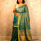 Hirva Shalu | Emerald Handloom Cotton Saree with Muniya Zari & Tissue Pallu - Oagh India