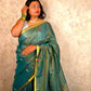 Hirva Shalu | Emerald Handloom Cotton Saree with Muniya Zari & Tissue Pallu - Oagh India