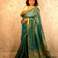 Hirva Shalu | Emerald Handloom Cotton Saree with Muniya Zari & Tissue Pallu - Oagh India