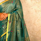 Hirva Shalu | Emerald Handloom Cotton Saree with Muniya Zari & Tissue Pallu - Oagh India
