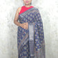 IRA : Ajrakh Handblock print Semi Crepe Saree(Nepthol Blue)