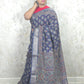 IRA : Ajrakh Handblock print Semi Crepe Saree(Nepthol Blue)