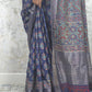 IRA : Ajrakh Handblock print Semi Crepe Saree(Nepthol Blue)