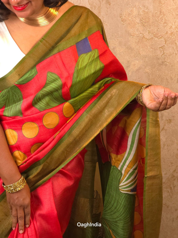 Iravati : Pure Silk Abstract Art Saree (Silk Mark) - Oagh India