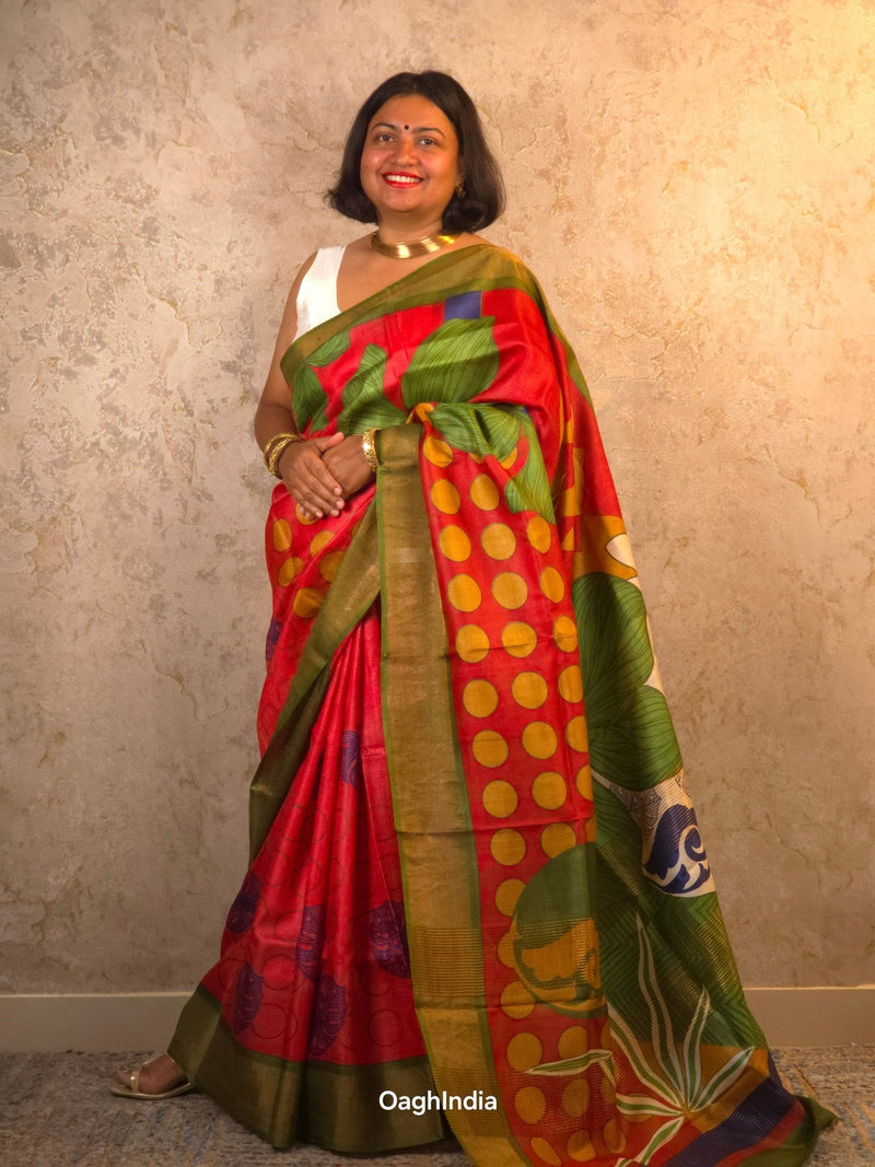 Iravati : Pure Silk Abstract Art Saree (Silk Mark) - Oagh India
