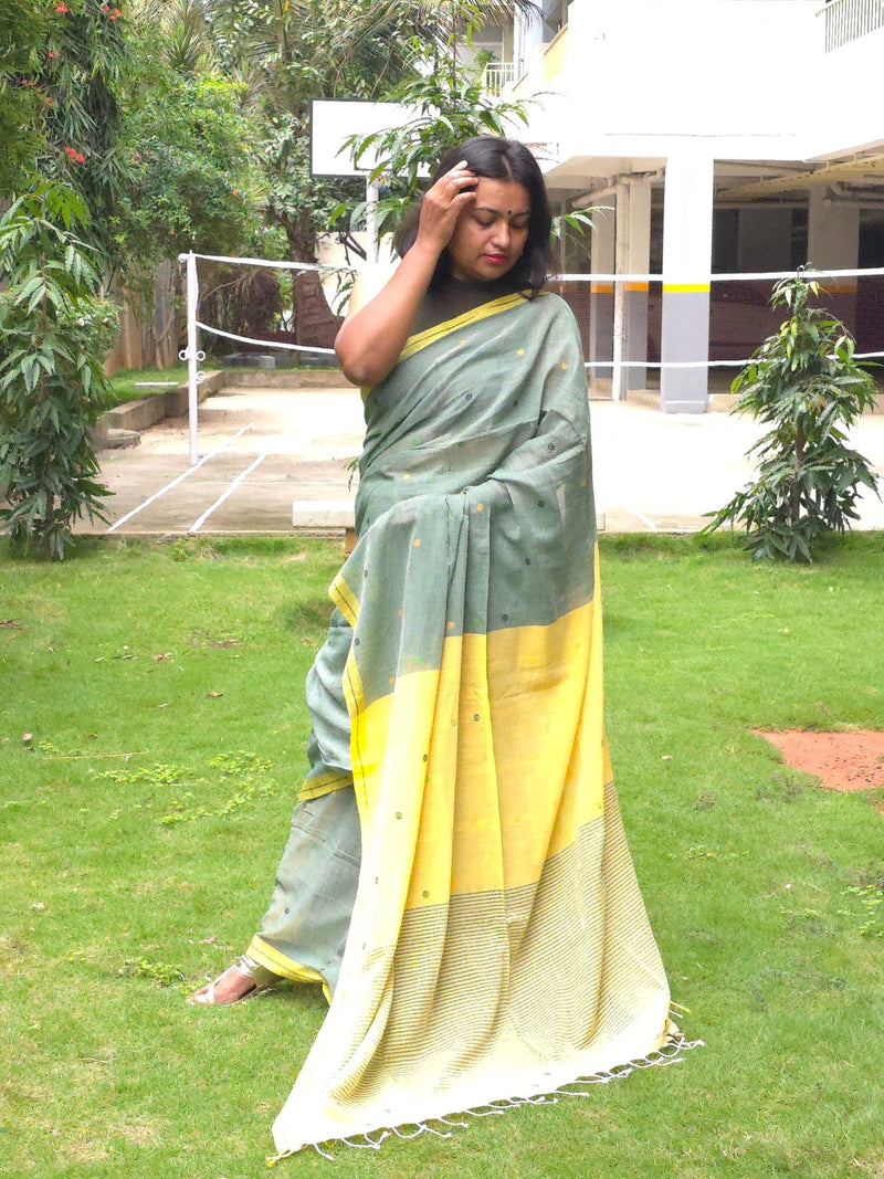 Kanmani – Pure Cotton Sage Green Saree