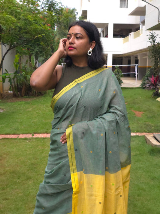 Kanmani – Pure Cotton Sage Green Saree