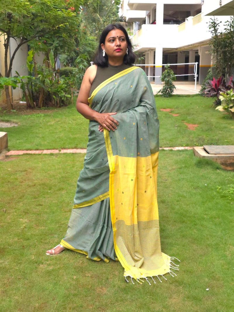 Kanmani – Pure Cotton Sage Green Saree