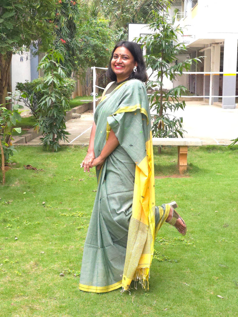 Kanmani – Pure Cotton Sage Green Saree