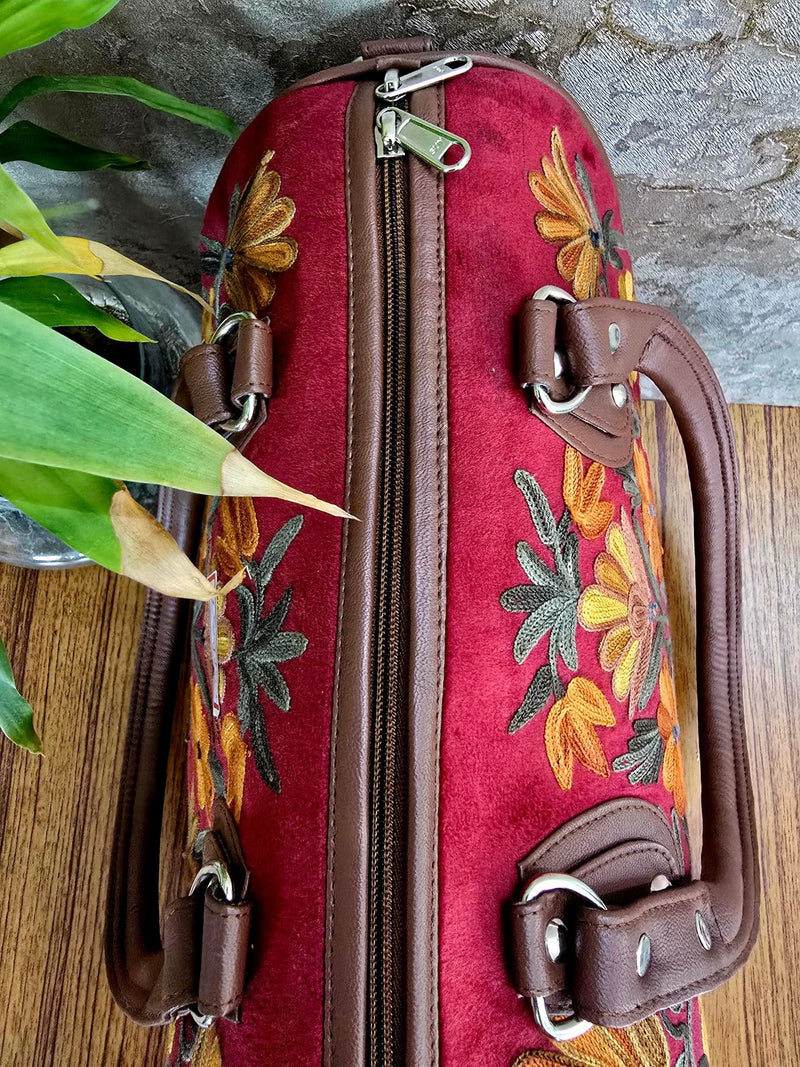 Kashmiri Duffel Bag – Maroon | Velvet Floral Duffel Bag for Women