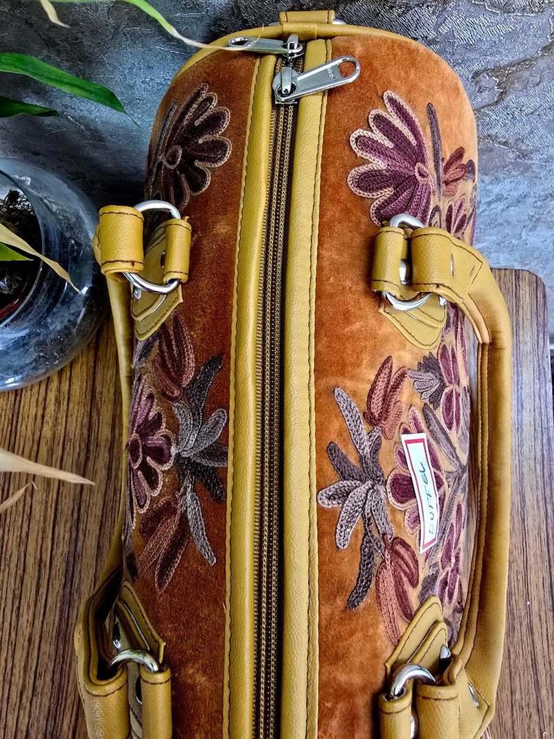 Kashmiri Duffel Bag – Mustard | Velvet Floral Duffel Bag for Women