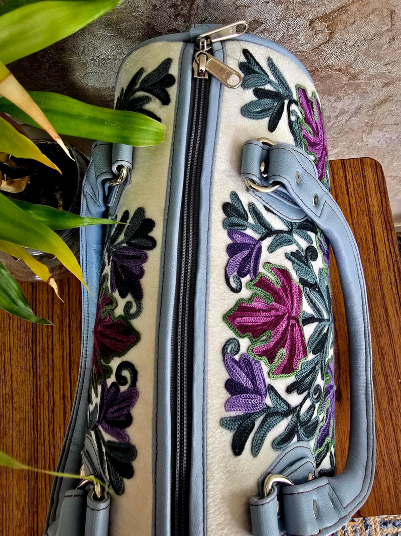 Kashmiri Duffel Bag - White | Velvet Travel & Everyday Bag for Women