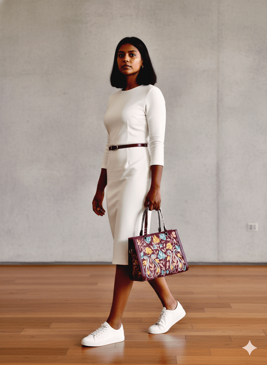 Kashmiri Tote Bag – Dark Maroon | Velvet Floral Embroidered Tote for Women - Oagh India