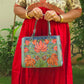 Kashmiri Tote Bag – Dusty Blue | Velvet Floral Embroidered Tote for Women - Oagh India