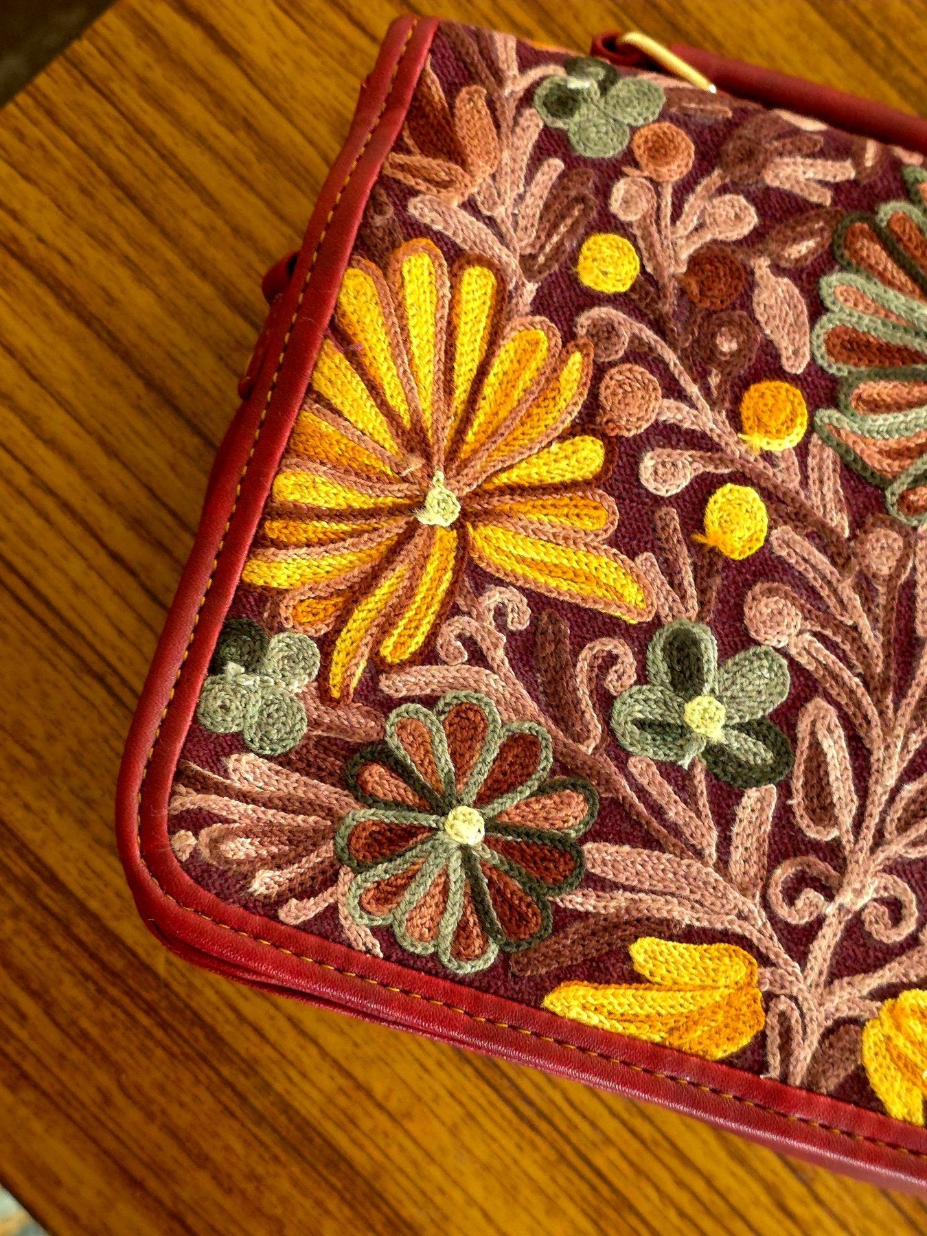 Kashmiri Tote Bag – Maroon | Velvet Floral Tote for Women - Oagh India