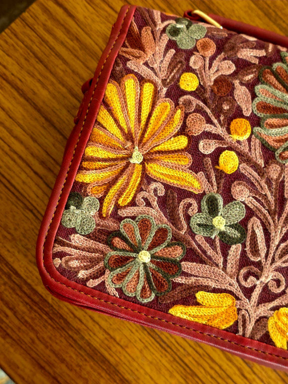 Kashmiri Tote Bag – Maroon | Velvet Floral Tote for Women - Oagh India