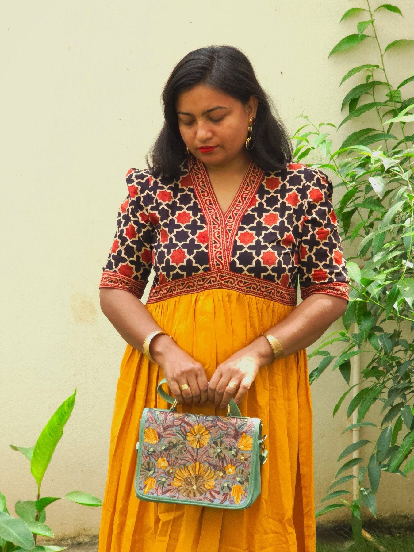 Kashmiri Tote Bag – Sage Green | Embroidered Velvet Floral Tote for Women - Oagh India