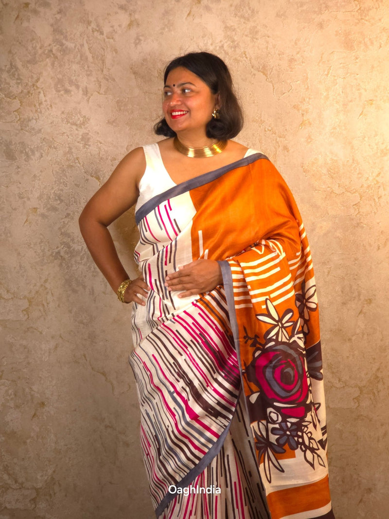 Kashvi : Pure Silk Abstract Art Saree (Silk Mark) - Oagh India