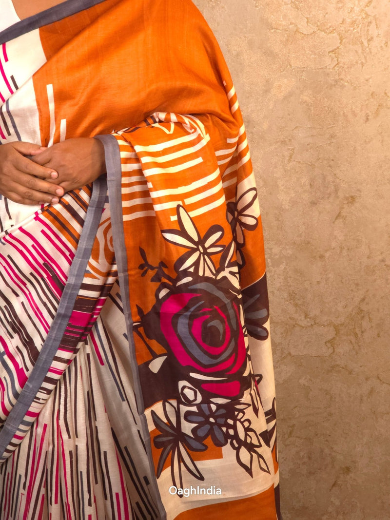 Kashvi : Pure Silk Abstract Art Saree (Silk Mark) - Oagh India