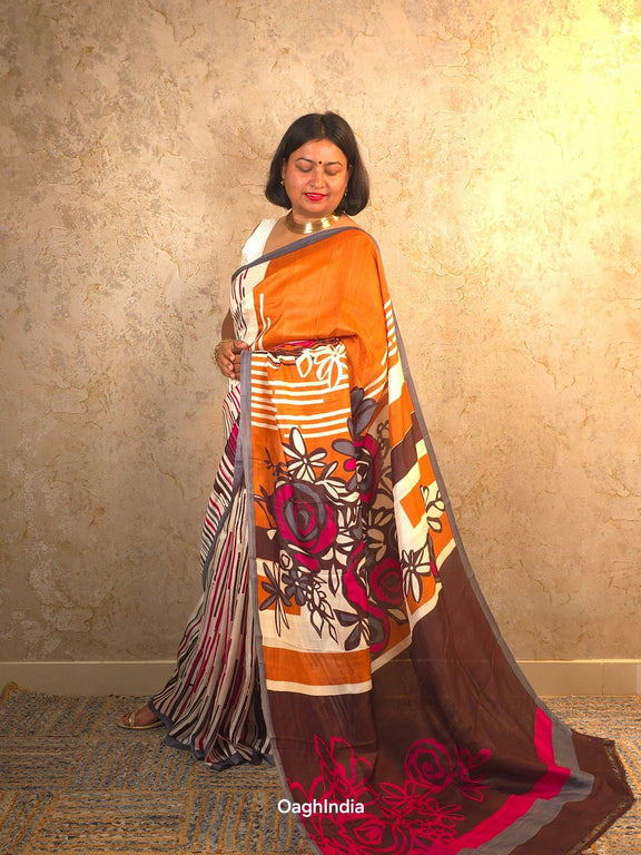 Kashvi : Pure Silk Abstract Art Saree (Silk Mark) - Oagh India