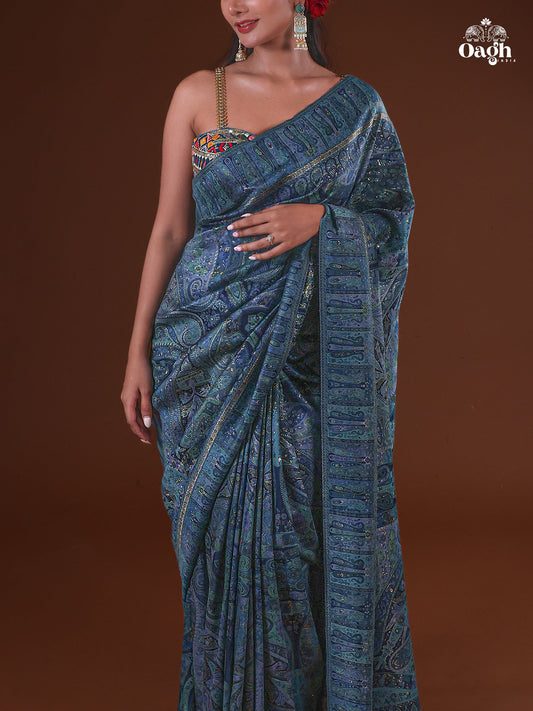 Kong Posh (Moonlight): Authentic Kashmiri Saree - Oagh India