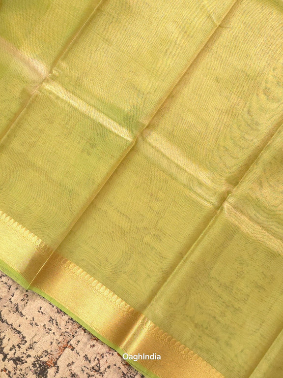 Kora Tissue Banarasi Blouse Piece Green - Oagh India
