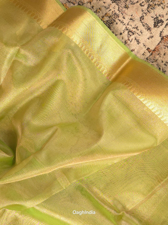 Kora Tissue Banarasi Blouse Piece Green - Oagh India