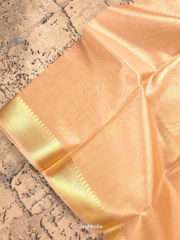 Kora Tissue Banarasi Blouse Piece Light Beige - Oagh India