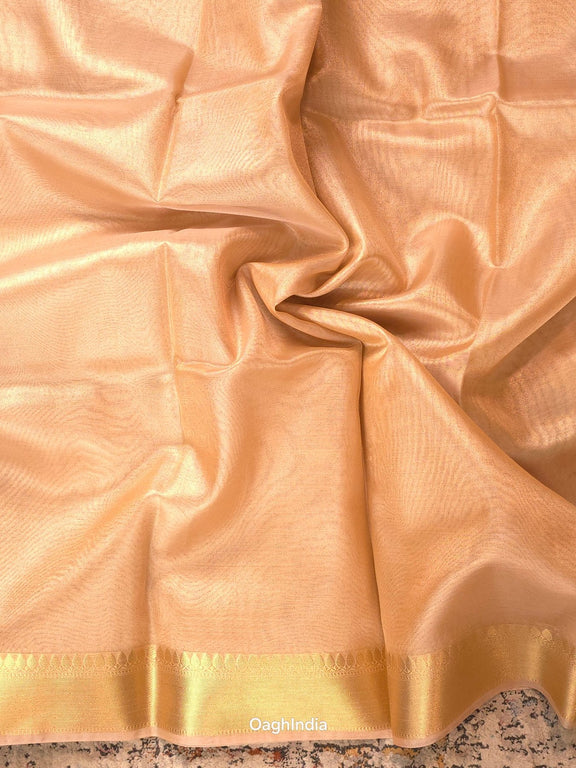 Kora Tissue Banarasi Blouse Piece Light Beige - Oagh India
