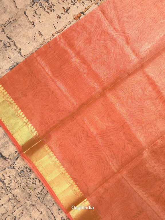 Kora Tissue Banarasi Blouse Piece Light Orange - Oagh India