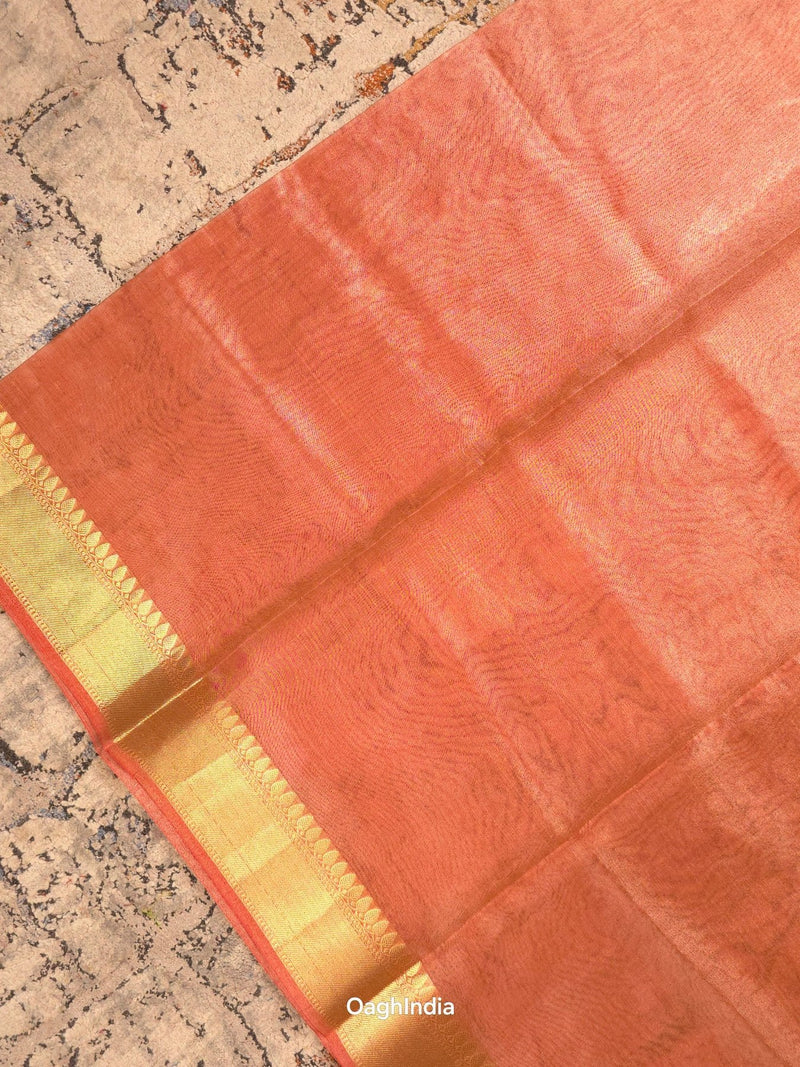 Kora Tissue Banarasi Blouse Piece Light Orange - Oagh India